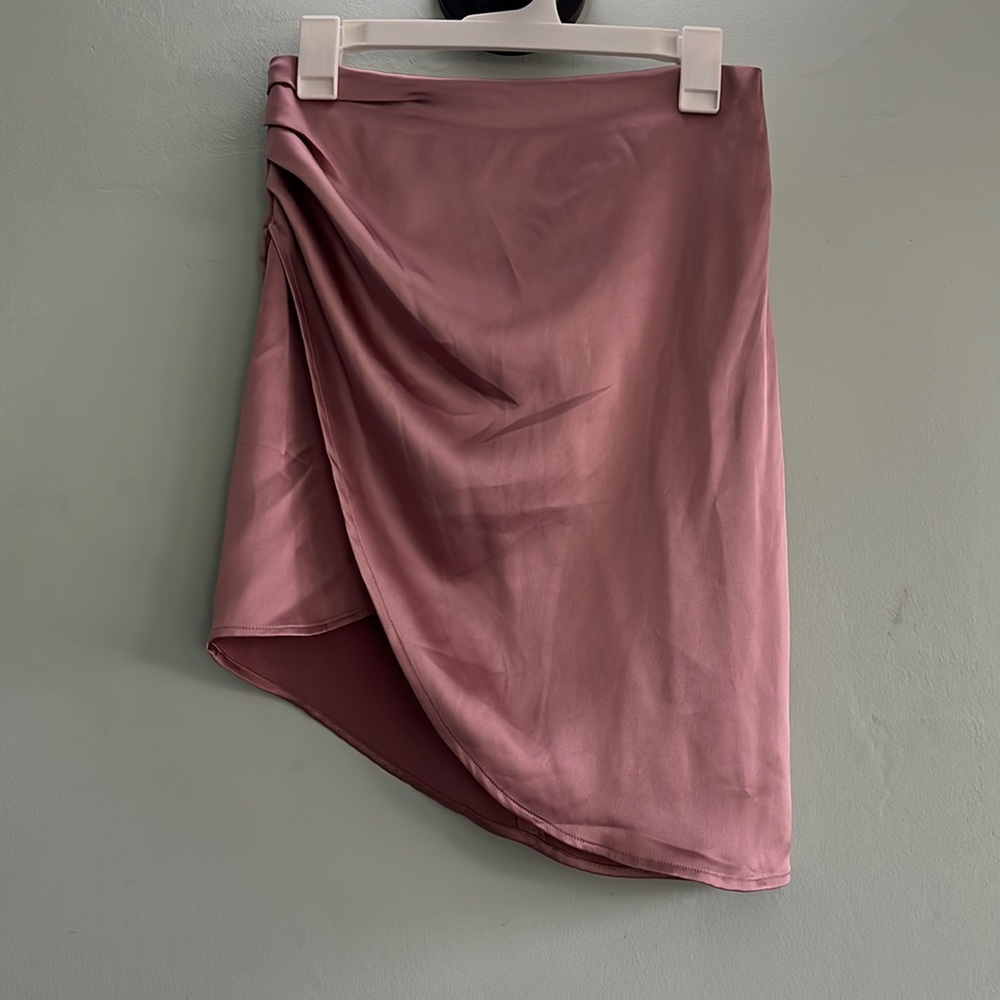 Pink satin asymmetrical skirt